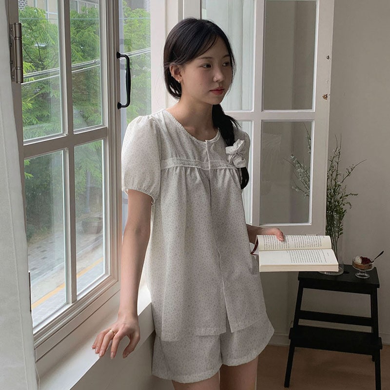 デューイ フラワー 半袖 パジャマ ルームウェア 上下セット［シュシュセット］