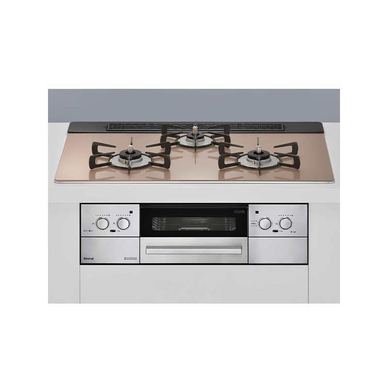 ビルトインコンロ リッセ 3口コンロ ガラストップ スモーキーピンク 水無し両面焼き 幅75cm プロパンガス RHX71W32L22RAW-LPG