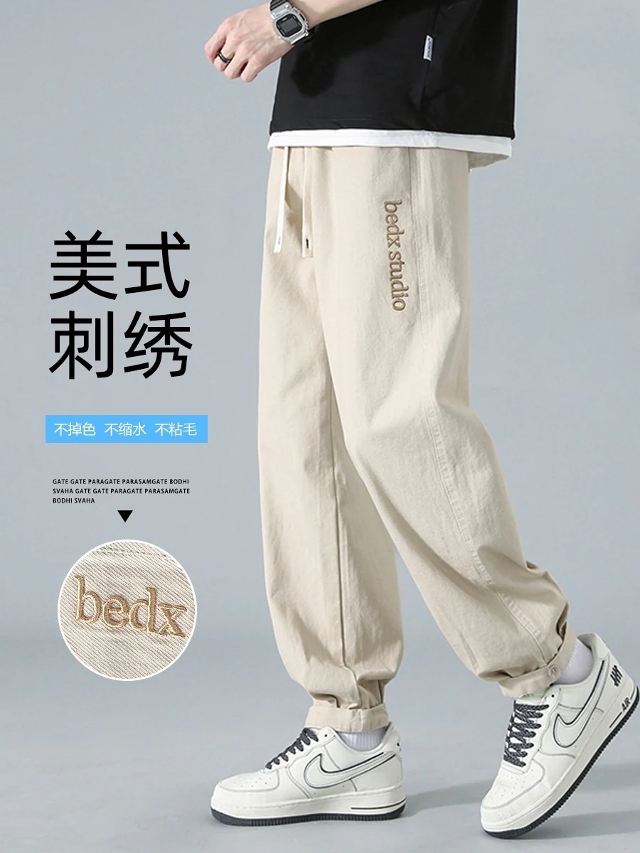 日本製カーキパンツメンズモデル春春冬春春冬春潮ストレートルーズアメリカlン刺繍ワークウェアカジュアルパンツ