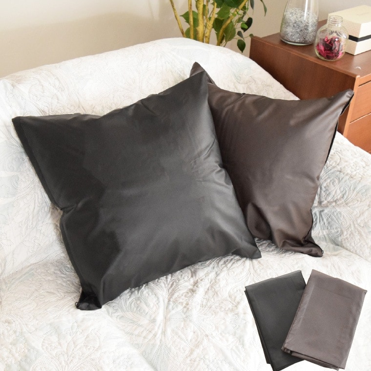 クッション 座布団 レザー ビーズクッション 2個セット カバー ヌードクッション セット 約55×59cm 北欧 背当て 中身セット ビーズ 枕 抱き枕 おしゃれ 高級感 PUレザー 汚れ防止 オー