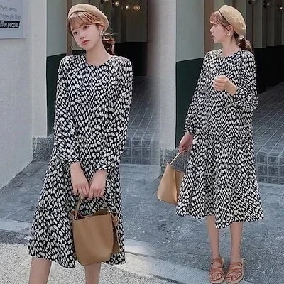 【20点セット】【急速出荷】40代女性ワンピース 秋の新作ワンピース 長袖ワンピース 綺麗な花柄ワンピース フレアパンツワンピース