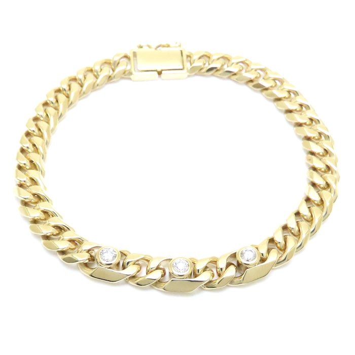 ダイヤモンド入り 喜平ブレスレット 3Pダイヤモンド K18YG イエローゴールド 6面 シングル 18cm 27.4g/129134【中古】 242,250円