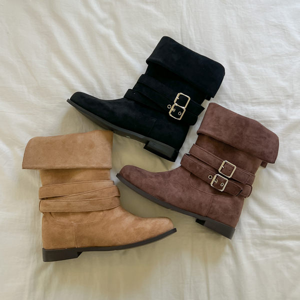 ショートブーツ エンジニアブーツ 2way ベルト スエード フラット レディース ぺたんこ ペタンコ 黒 茶 ブラック ブラウン ベージュ 靴 婦人靴 韓国