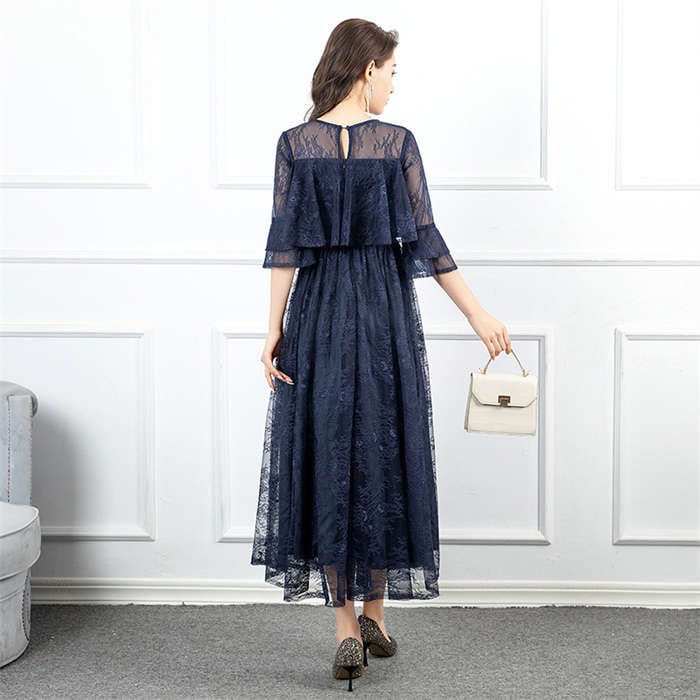 ワンピース きれいめ 結婚式 ドレス オケージョン レディース ロングワンピース 大人 発表会 七分袖 ワンピ ブラック パーティードレス ロングドレス レース袖 ママ ロングドレス フォーマル 大き