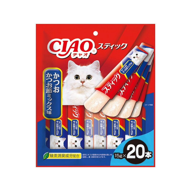 （まとめ買い）CIAO チャオ スティック かつお かつお節ミックス味 15gx20本入 猫用おやつ [x4]
