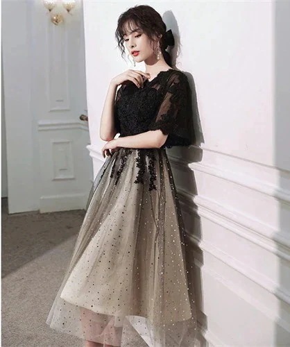 パーティードレス 結婚式 ワンピース ドレス 袖あり レース 食事会 二次会 披露宴 卒業式 成人式 謝恩式 着痩せ 可愛い 上品