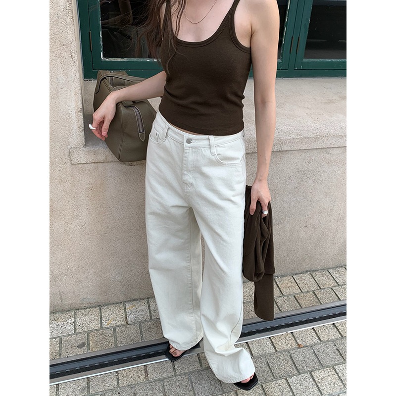 秋の万能レディースハイウエストストレートパンツスリムホワイトジーンズ W1198 4,766円