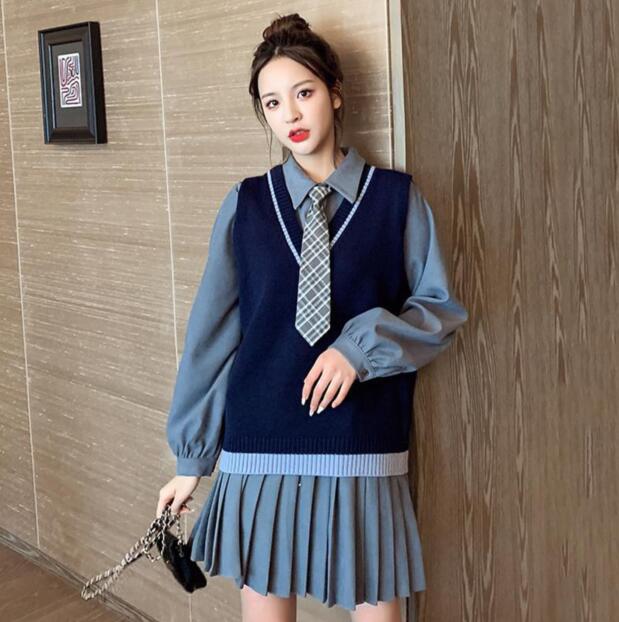 スクール学生服卒業式スーツ学園可愛いセーラーワンピース海軍風大きいサイズ長袖ワンピース ベスト制服1 格安新品