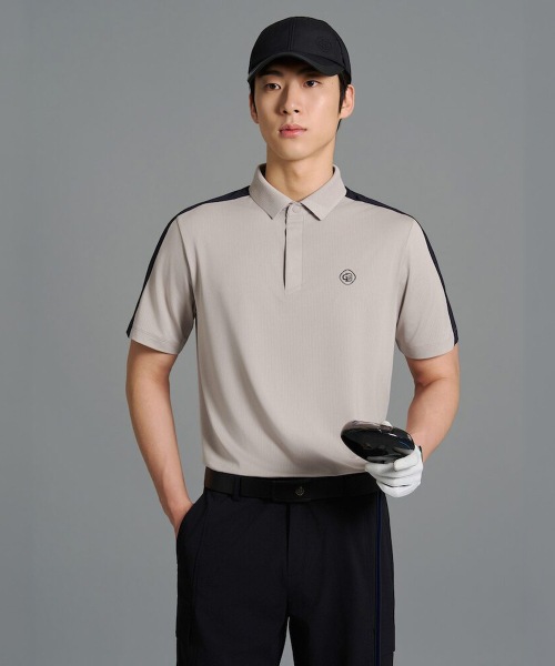 ビーンポールゴルフ [B_Under] メンズショルダーカラー半袖Tシャツ-ベージュ