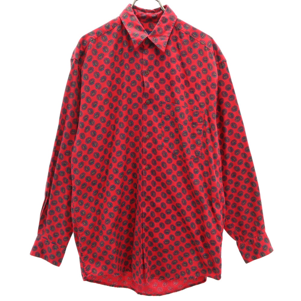 90s オールド 紺タグ ペイズリー柄 長袖 シャツ S レッド メンズ