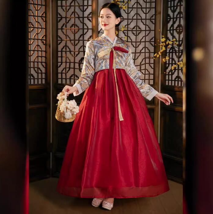 韓服 チマチョゴリ レディース 韓国服 朝鮮族衣装 韓国宮廷風ドレス 韓流衣装 コスチューム コスプレ衣装 学園祭 文化祭 体育祭 イベント ハロウィン スパンコール花柄 コスプレ