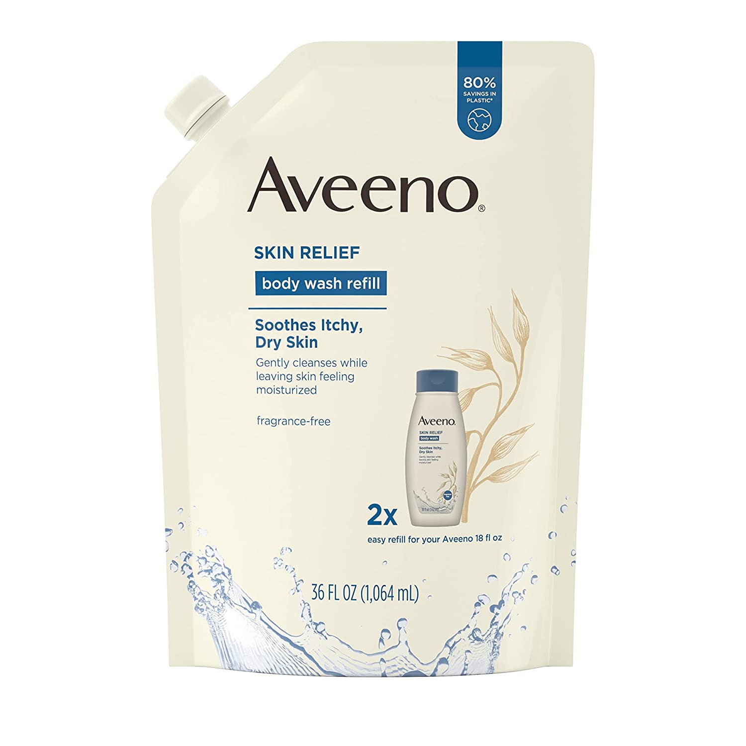 Aveenoスキンリリーフボディウォッシュフレグランスフリーリフィル36Fl. オズ