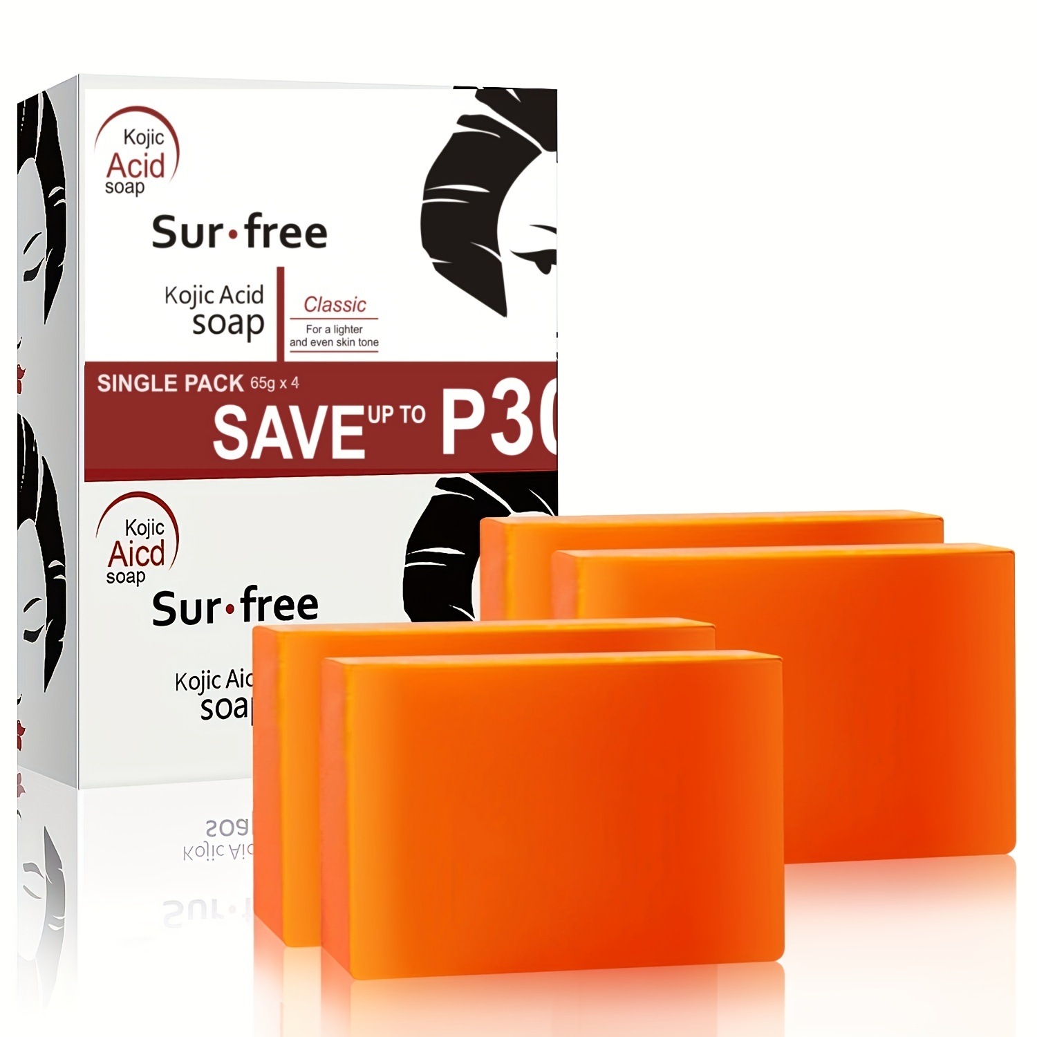 4個のコジック酸石鹸-顔と体のための角質除去保湿肌トーン改善-女性と男性に最適