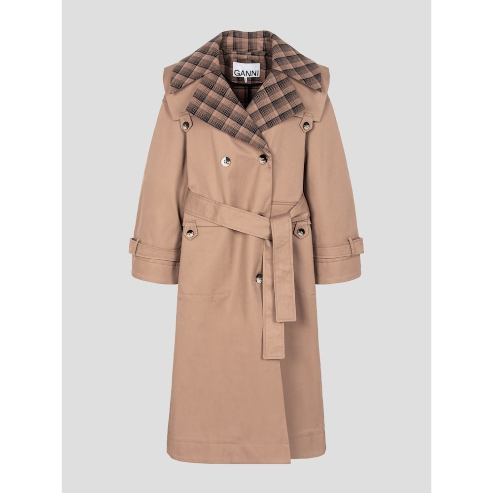 GANNI ボンデッドコットンオーバーサイズコート-タイガースアイ FW24/QN473TR01A