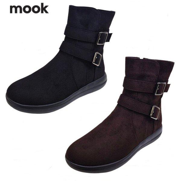 女性用アンクル ツーバックル装飾 防寒起毛内皮 超軽量アンクルブーツ_GN