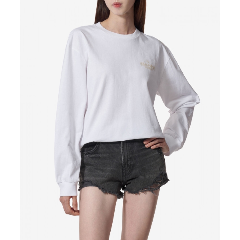 GANNI フューチャーヘビージャージーパームロングスリーブ T シャツ-ホワイト/T3938151