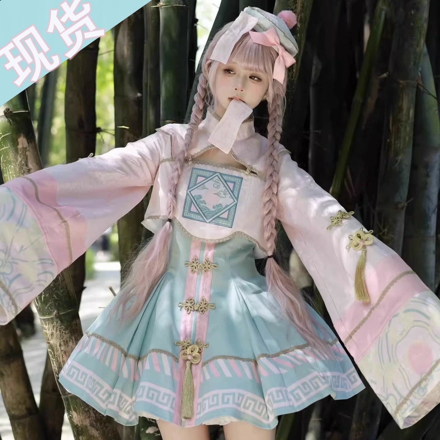 リトルゾンビロリータjskデイリーキュートスウィートライトロリータスカートサスペンダードレスピンクゾンビ服