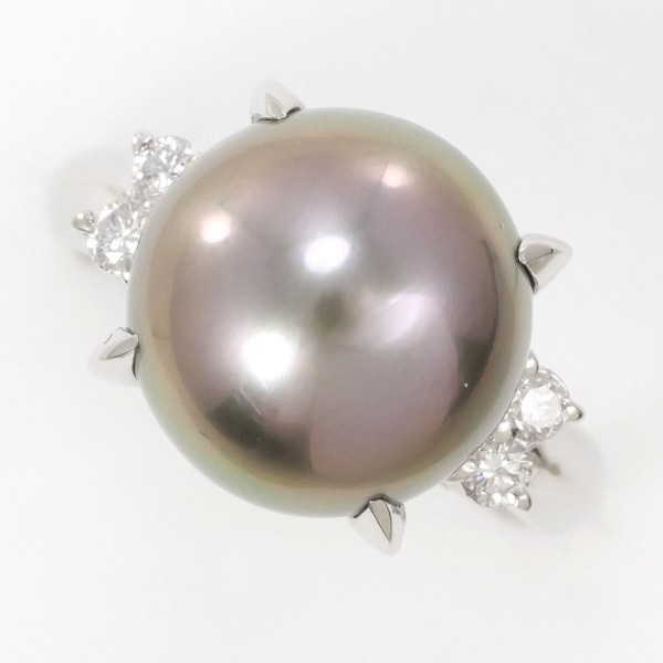 PT900 プラチナ リング 12号 パール(真珠) 約12mm ダイヤ 0.17 中古