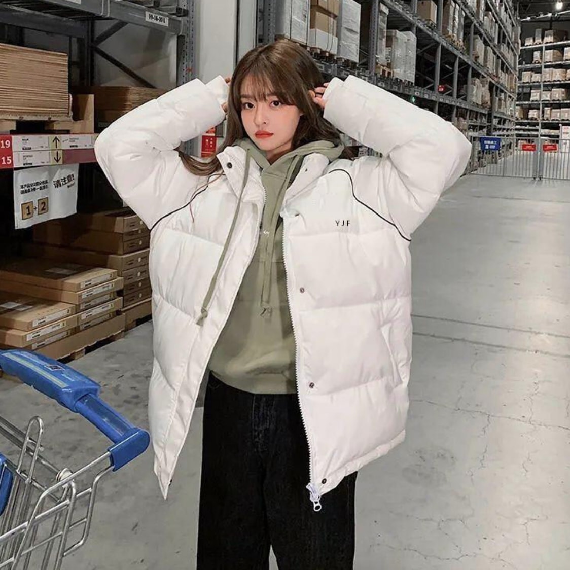 アウター デート 上着 ダウンコート 袖あり 長袖 冬 10代 20代 レディース 女性用 OL 個性的 ホワイト ブルー グレー ブラック S M L XL こなれ感 エレガント クール