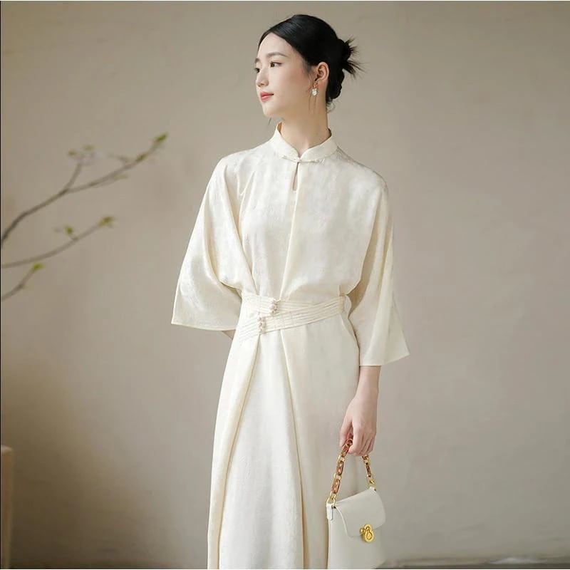 レディース ワンピース 風ドレス 上品 チャイナ服 大人 無地 おしゃれ フェミニン ドレス Aライン きれいめ ミディアム 体型カバー 女の子 着痩せ 普段着とても安い 4,825円