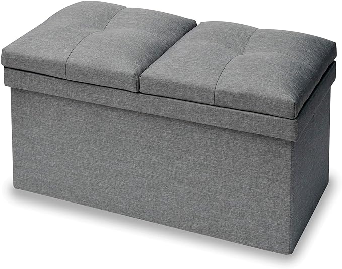 この収納ベンチはテーブルと背もたれとしても使える折りたたみ式の座面が付属していますフットスツールや収納ボックスとしても使用でき組み立ても簡単です