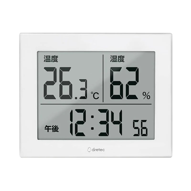 【即納】ドリテック(dretec) 大画面温湿度計 ハキミエ デジタル 温度計 湿度計 大型 インフルエンザ 熱中症 対策 スタンド 壁掛け ホワイト