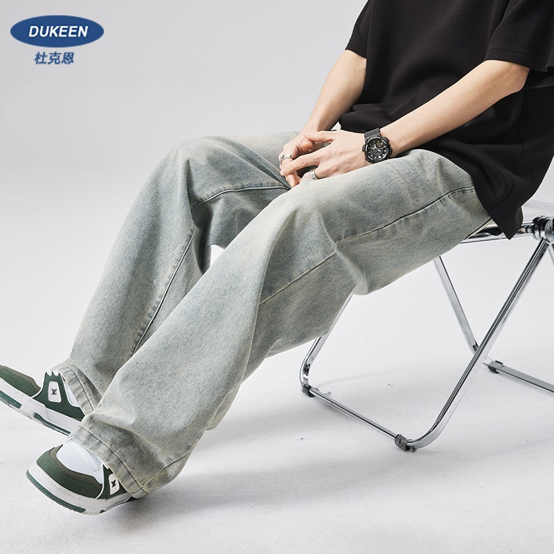 33）レトロウォッシュジーンズ メンズ 春秋 ストレート ワイドパンツ アメリカン ヘビーウェイト ルーズ カジュアル パンツ