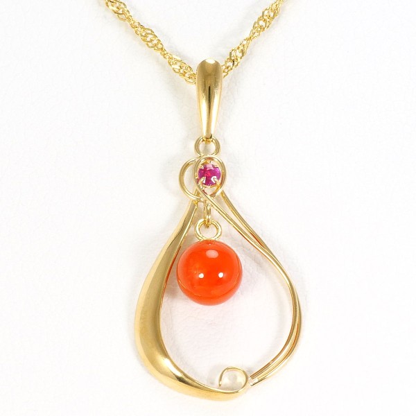 K18 18金 YG イエローゴールド ネックレス サンゴ ルビー 約40cm ジュエリー 中古