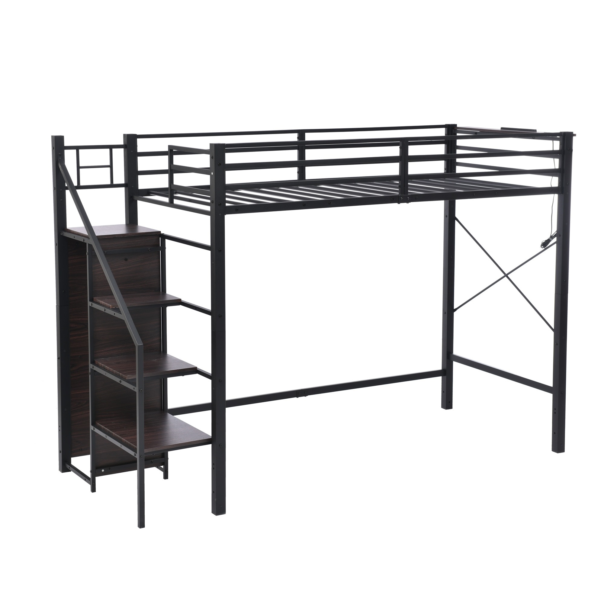 【大好評！最安値挑戦!】システムベット ロフトベッド シングル コンセント付き 収納付き ラック棚付き 耐荷重150kg 北欧風 二段ベッド 部屋二段ベッド スチール 耐震GG7914 Black I