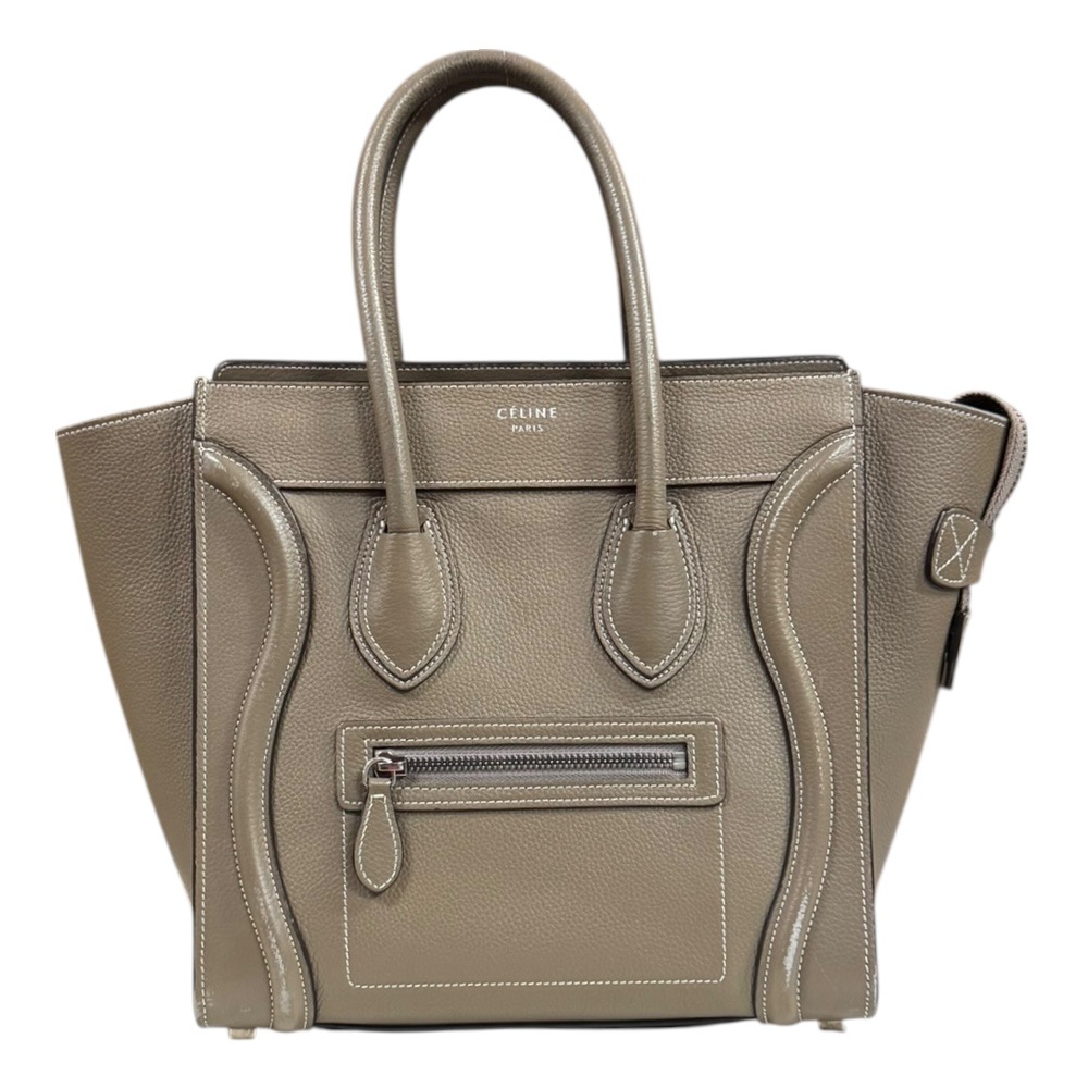 セリーヌ ラゲージ マイクロショッパー ハンドバッグ レザー グレー CELINE 中古