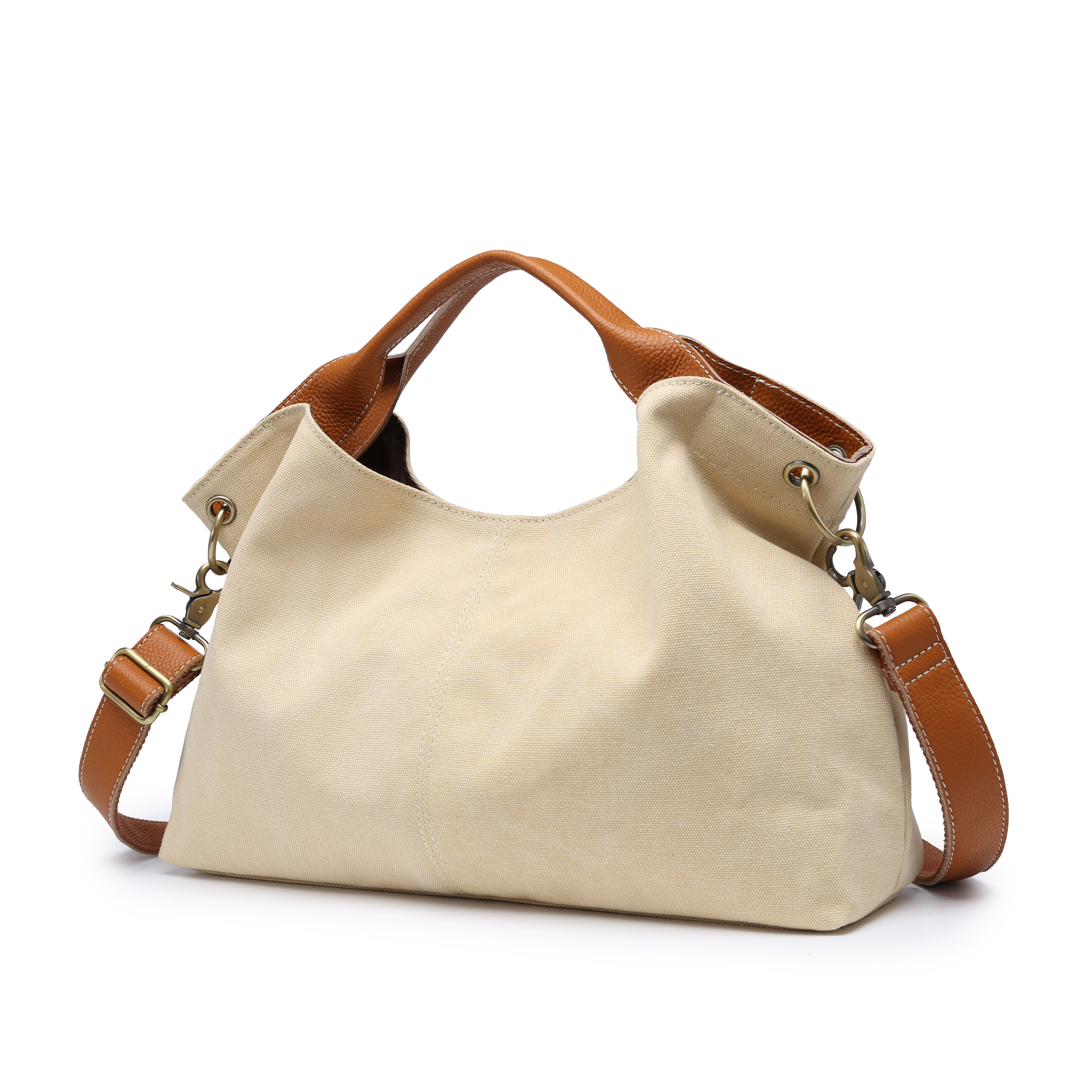 トートバッグ　帆布　本革　大容量　通勤通学　レディース　A4 キャンバス　ベッジュ色 ST118