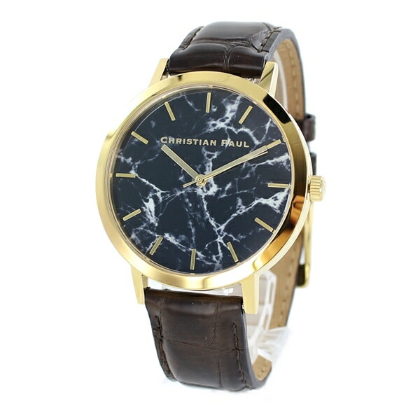 クリスチャンポール 腕時計 手表 誕生日 彼氏 彼女 メンズ レディース 大理石柄 黒文字盤 ダークブラウン レザー ペアにもおすすめ 誕生日プレゼント ポイント消化