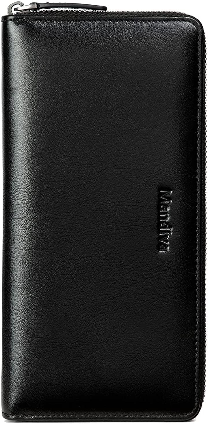 財布 メンズ レディース 長財布 本革 セパレート型 小銭入れ ラウンドファスナー(ブラック)