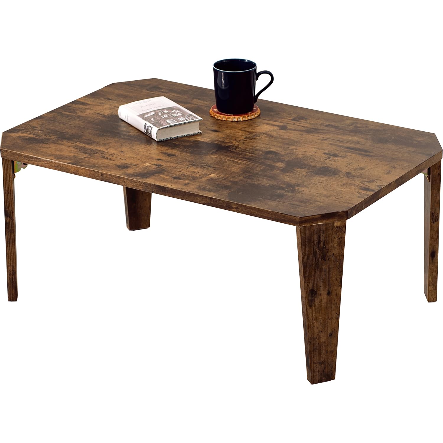 迅速発送 萩原(Hagihara) ローテーブル センターテーブル 机 【木目調天板がスタイリッシュ】 折りたたみ 完成品 軽量 ヴィンテージ リビング ソファテーブル 幅75×奥行50×高さ32 ブ