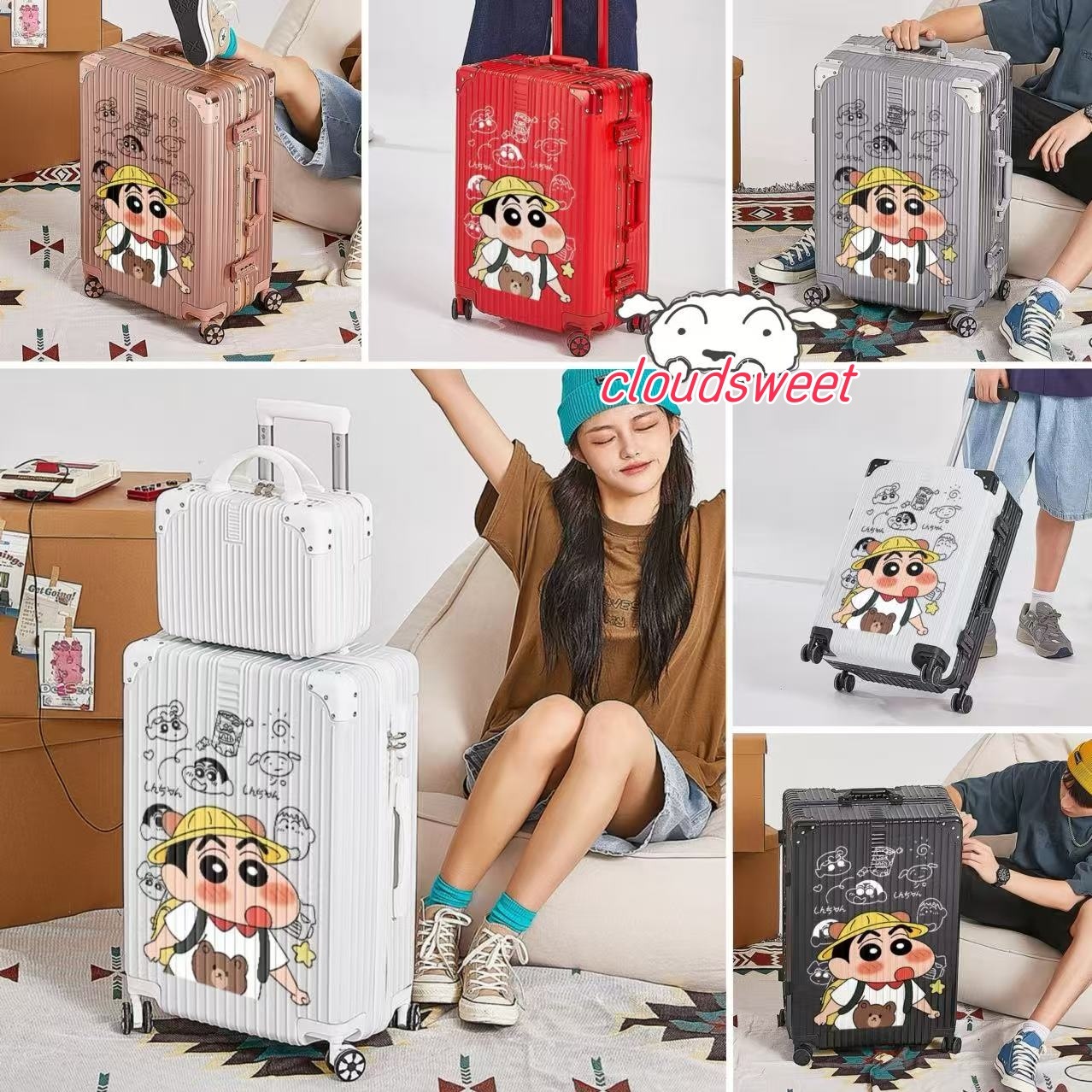 2025新登場クレヨンしんちゃんスーツケース キャリーバッグ  旅行バッグ 機内持ち込み かわいい 大容量 多収納ポケット トランク 旅行 2泊3日 軽量 乗り可能
