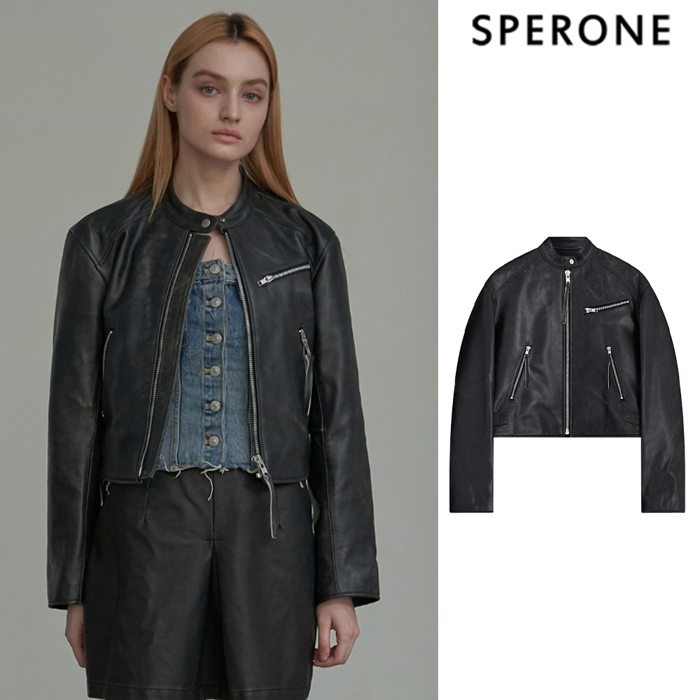 [SPERONE] [Real Leather] China Pigment Racer Jacket