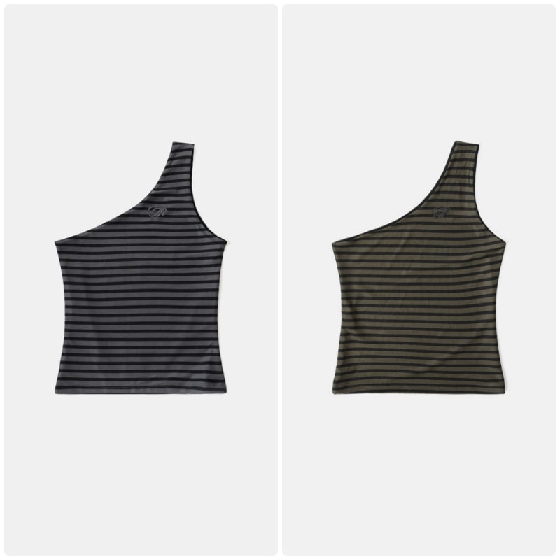【BADBLOOD】 STRIPE ONE SHOULDER TANK : 2COLORS