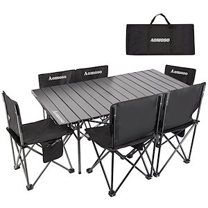 Aomoso アウトドア テーブル チェア 7点セット アルミテーブル椅子 ピクニック ベンチセット ピクニックテーブル 超軽量 折り畳み 組立簡単 収納バッグ付き BBQ キャンプ用品（2色）