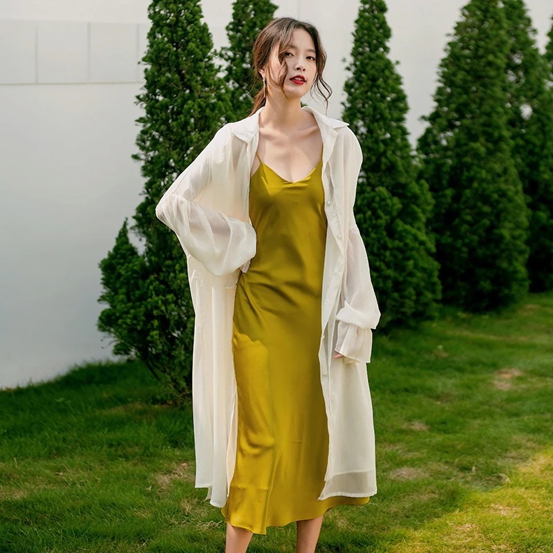 ロングカーディガン トップス カーディガン ロング ロング丈 袖あり 長袖 Vネック 襟付き シフォン 前開き 透け感 シースルー かわいい 大人可愛い きれいめ シンプル カジュアル 大人 上品