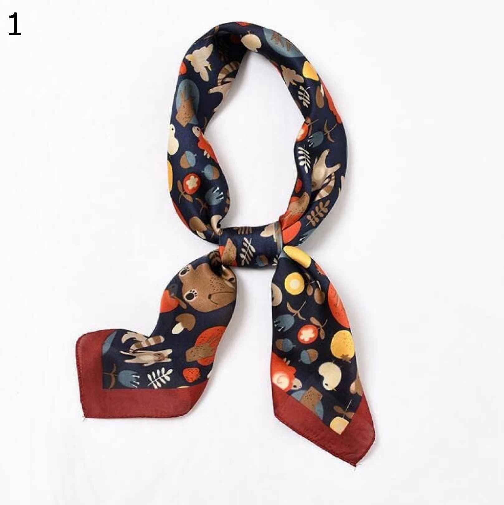 【20%OFFクーポン～】レディース ポリエステル スカーフ かわいい柄 サテン スモール スクエア ラップ スカーフ 多機能 ネックウェアー ハンカチ スカーフ : red (Color : S