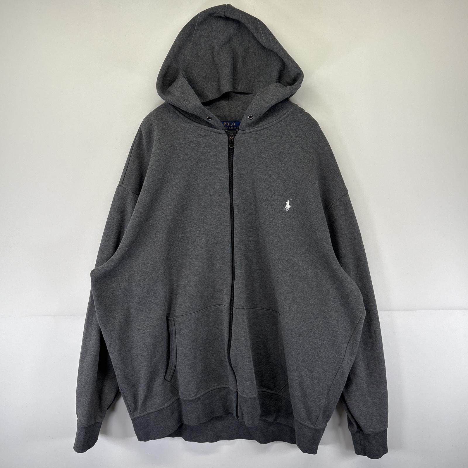古着 パーカー スウェット フルジップ フーディ ワンポイントロゴ刺繍 3XLT グレー メンズ 5,742円