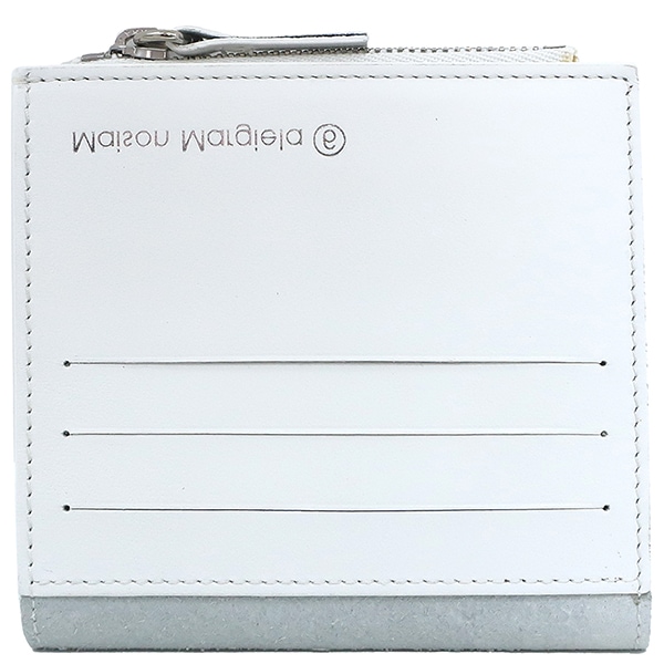 メゾン マルタン マルジェラ MAISON MARTIN MARGIELA 二つ折り財布 リバースロゴ ジップウォレット レザー ホワイト シルバー金具 白 S63UI0056【中古】