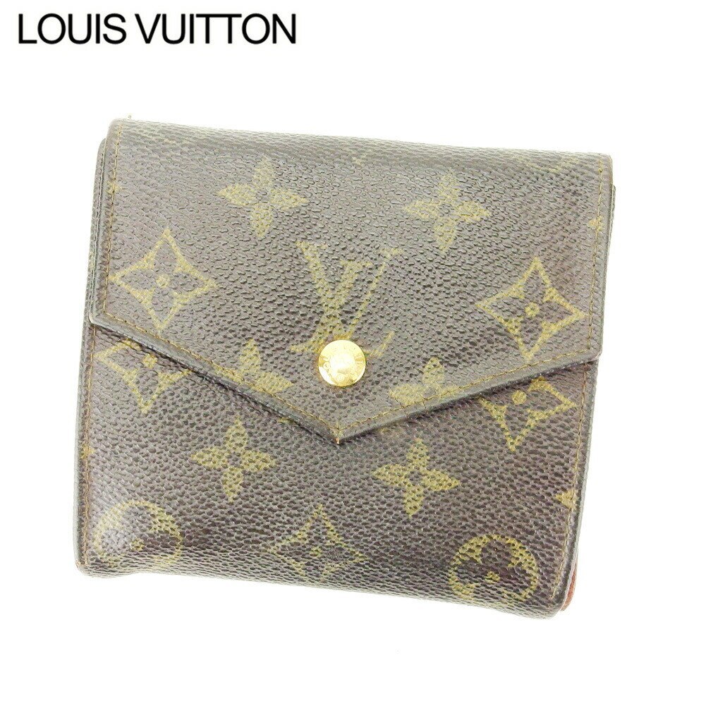 Louis VuittonWホック 財布 三つ折り モノグラム ポルトモネビエ（旧タイプ） ブラウン ベージュ ゴールド 中古