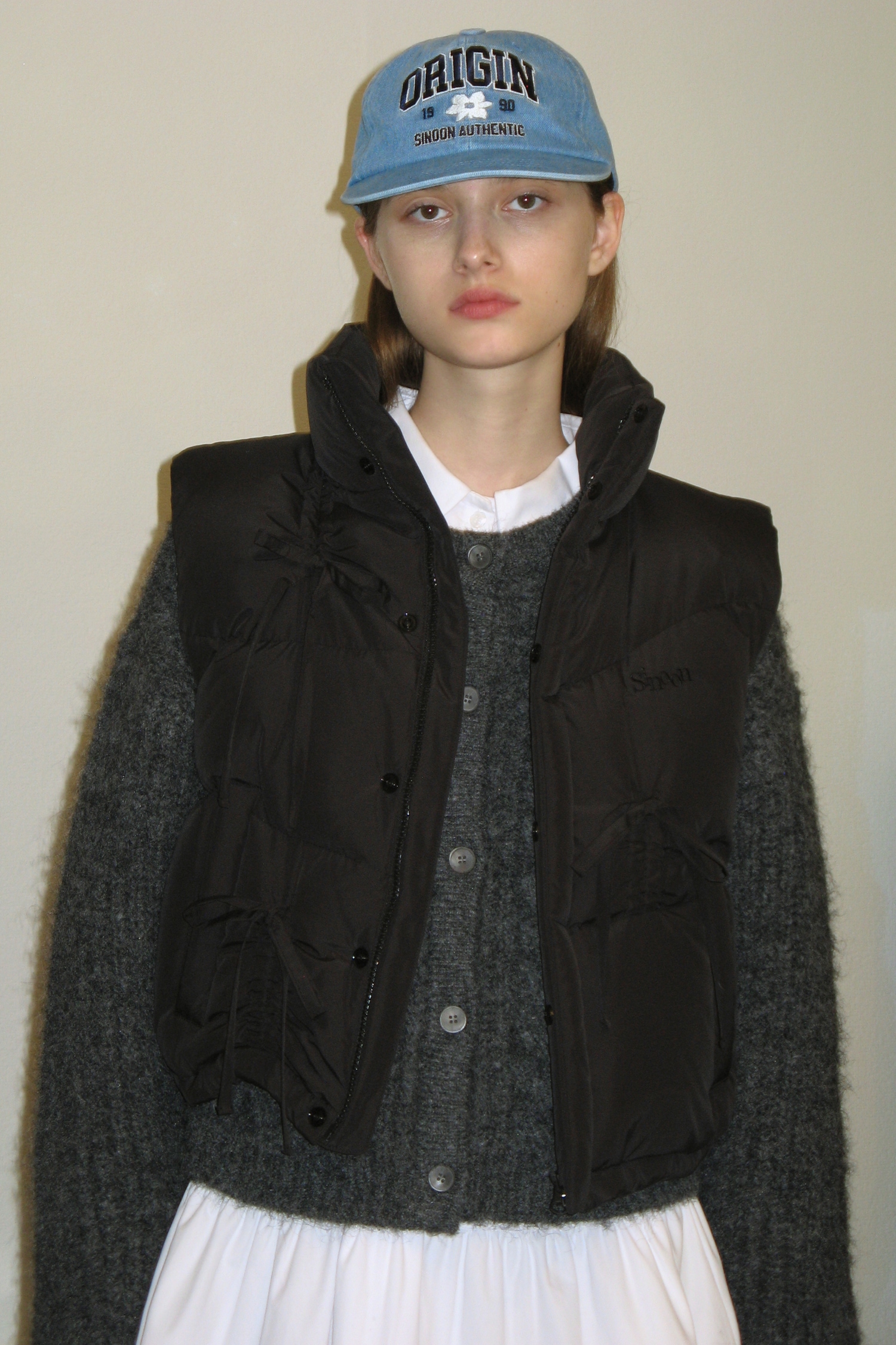 【SINOON】 RIBBON DETAIL PUFFER VEST : 2COLOR