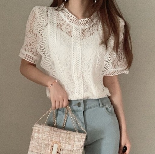 トップス プルオーバー レギュラー丈 半袖 レギュラー袖 ラウンドネック レース 大人可愛い きれいめ カジュアル お洒落 大人女子 こなれ感 ラブリー キュート ガーリー ルーズ 個性的 とろみ感