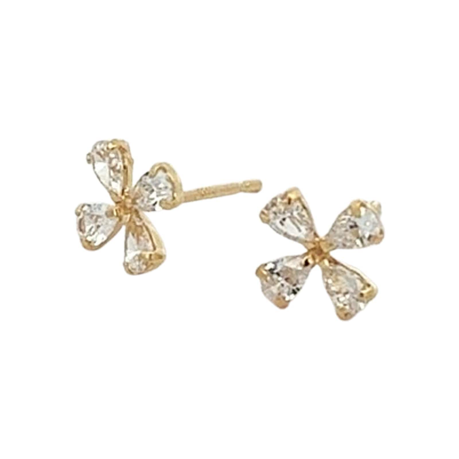 キュービックジルコニア フラワーモチーフピアス K10イエローゴールド