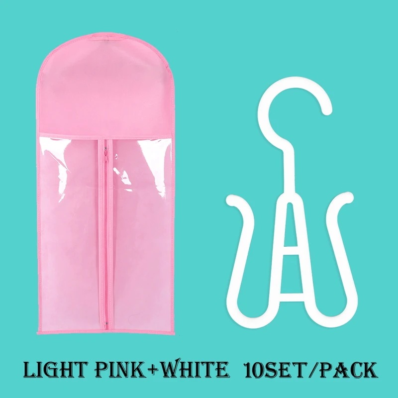 かつら用収納袋 エクステンション用収納袋 ハンガー付き 5/10セット 10 set light pink
