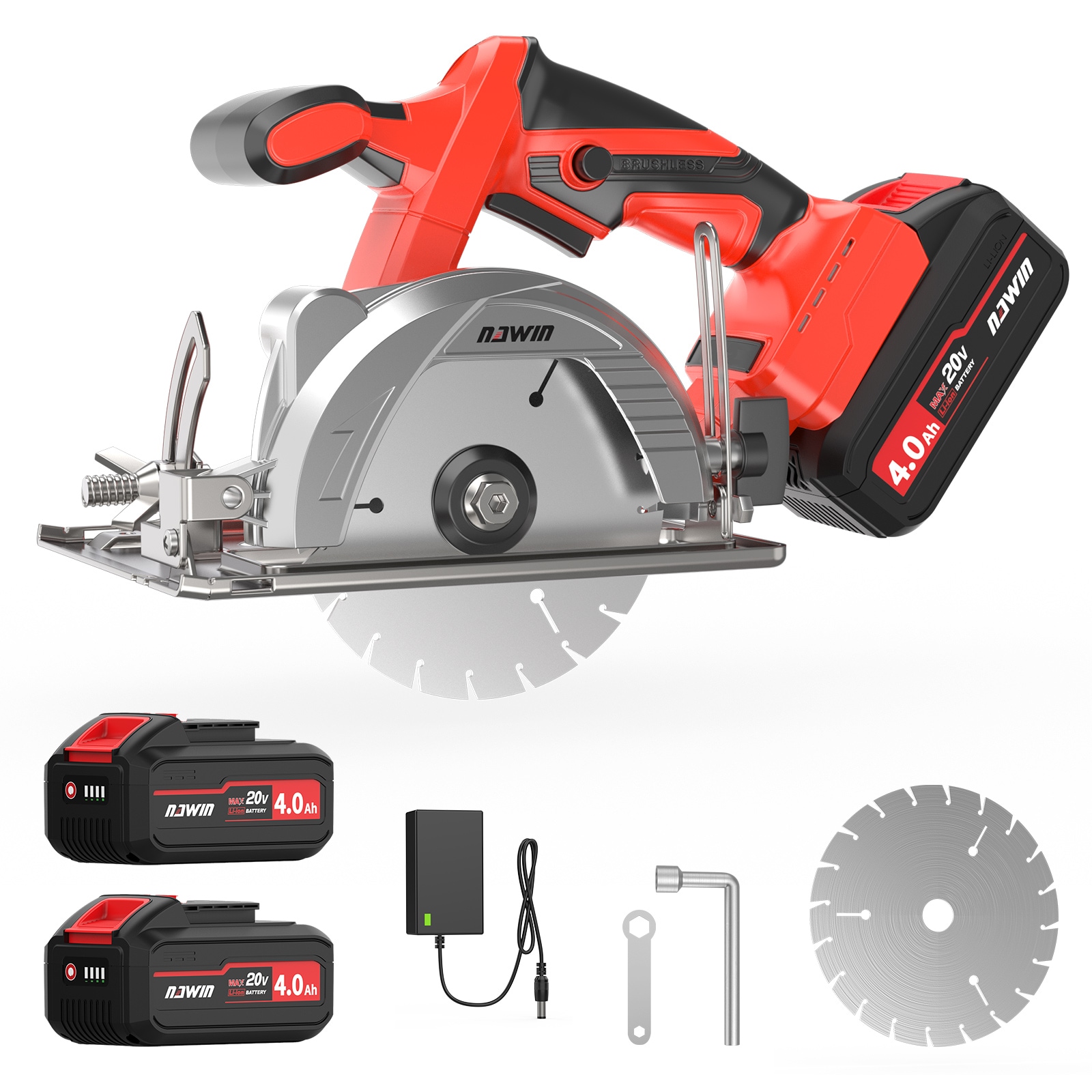 充電式丸ノコ 4.0Ahバッテリー2個付 充電式丸鋸 ブラシレスモーター 石材木材タイルの切断 電動丸ノコ マルノコ 丸鋸 丸のこ 電動のこぎり 電動ノコギリ(刃径125－A)