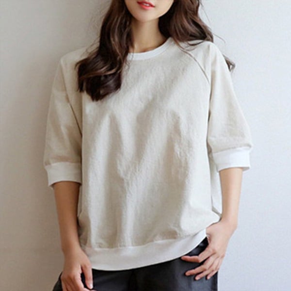 【早い者勝ち】 シンプル プルオーバー 無地 五分袖 ラウンドネック Tシャツ