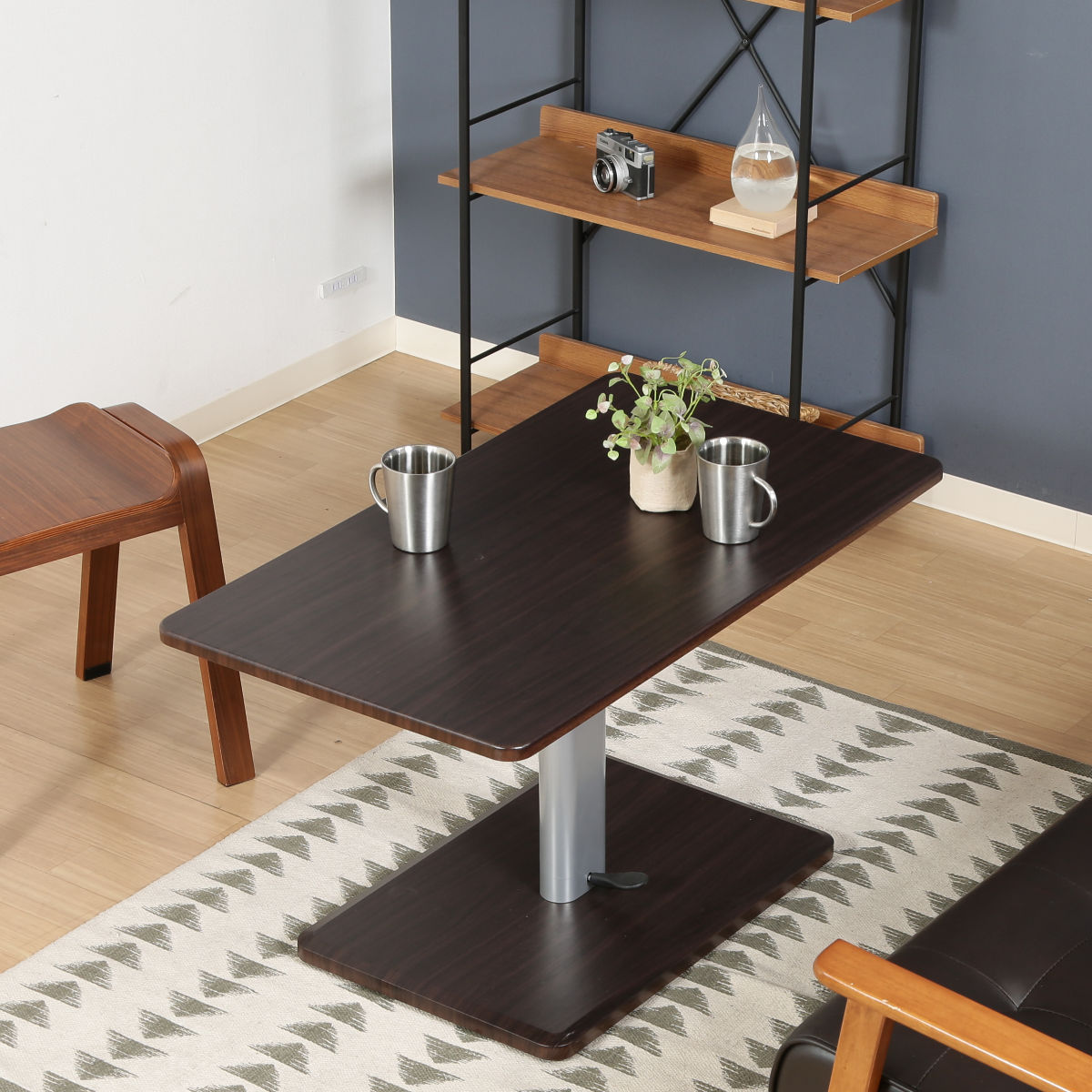 昇降テーブル 幅90cm 高さ調整 ペダル式 リビングテーブル ソファテーブル 幅 90 リフティングテーブル カフェテーブル 高さ調節 昇降式 フットペダル 隠しキャスター